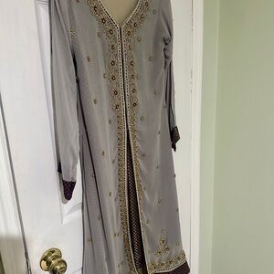 Elegant Gray Embroidered Long Dress